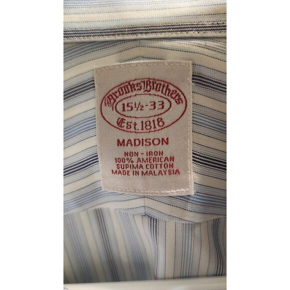 Brooks Brothers Madison LS Shirt Blue Stripe Size 15 1/2 33 Supima Cotton - Picture 3 of 6